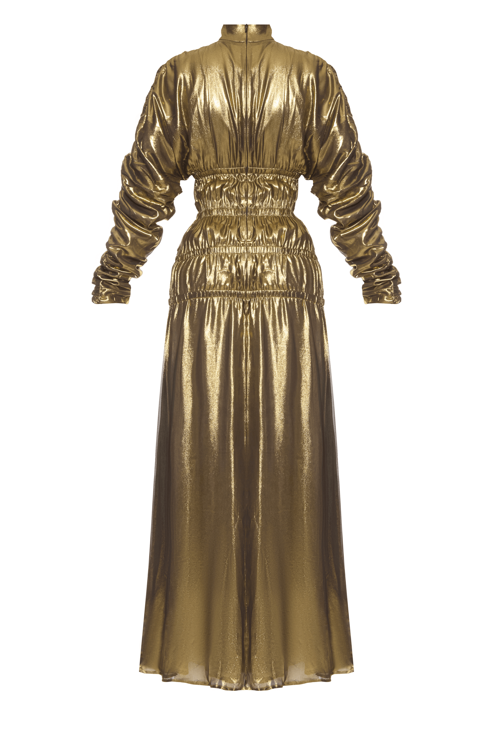 Liquid Gold Dress — elegant gold floor-length dress from SBN