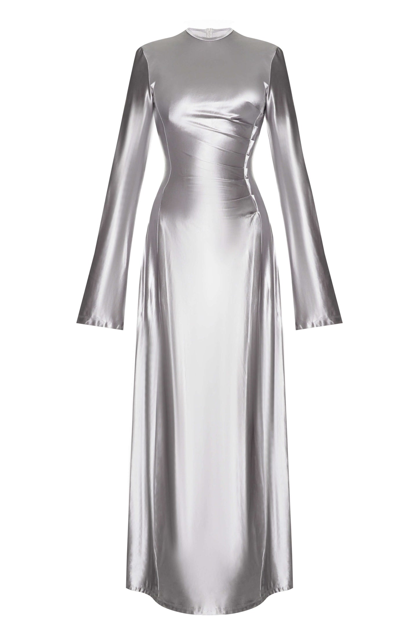 Steel Dress — minimalist satin gown in silver