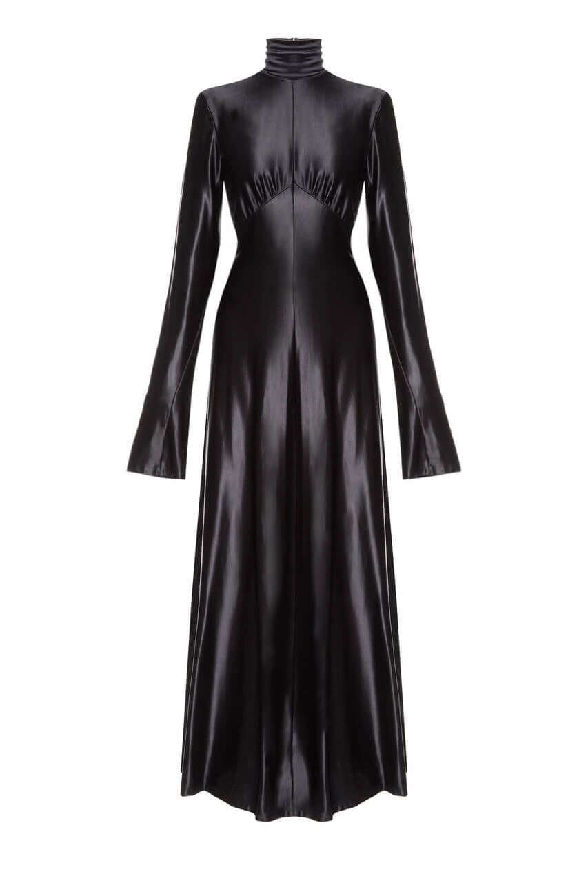 Carbon Dress — black satin gown with clean silhouette by SBN
