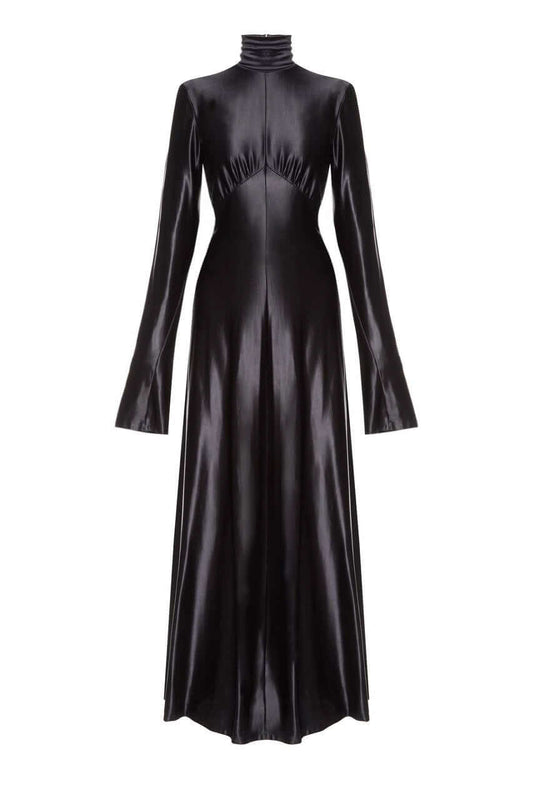 Carbon Dress — black satin gown with clean silhouette by SBN