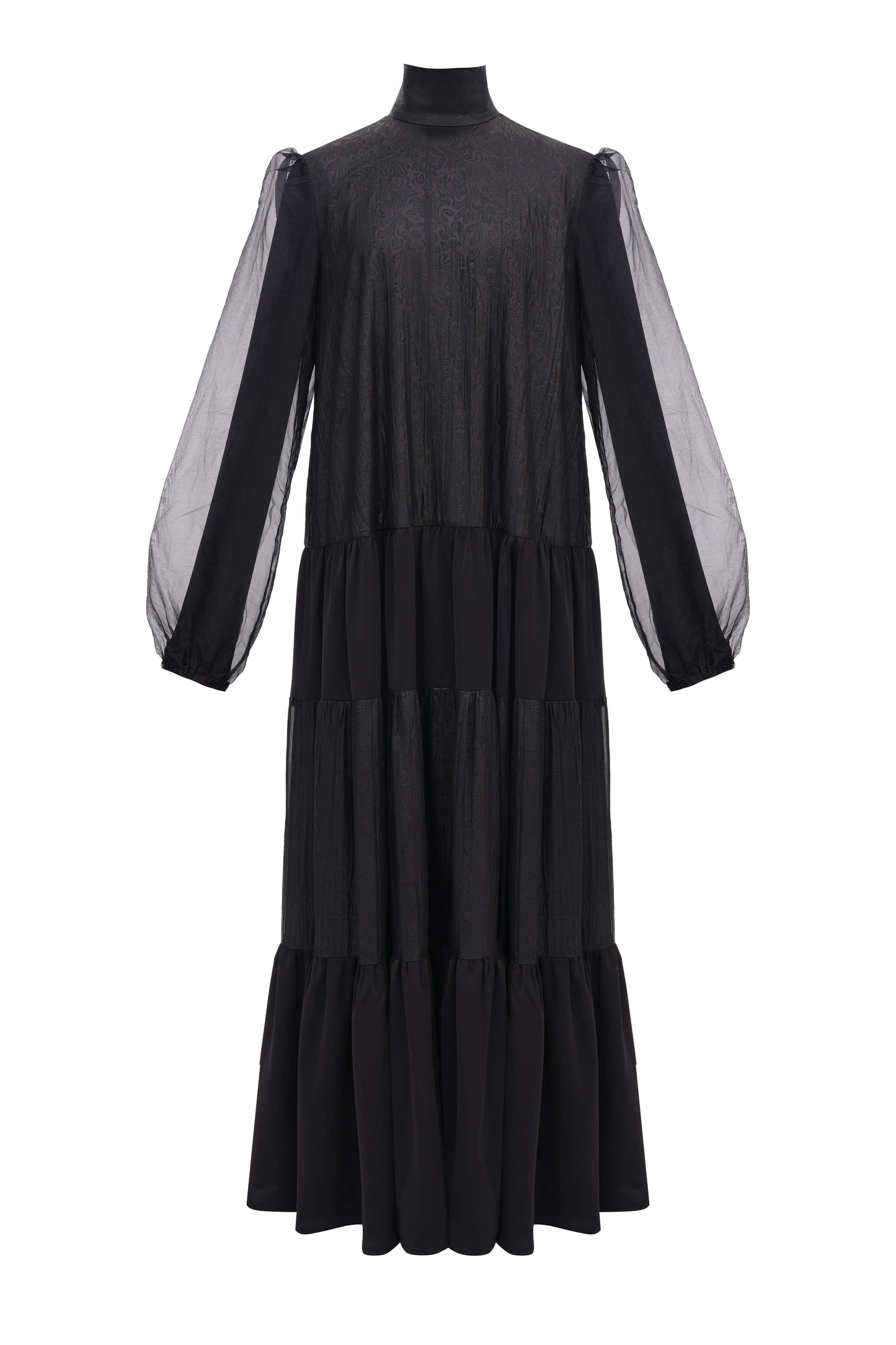 BLACK JACQUARD SILK DRESS | SBN SLOW MODEST FASHION BLACK JACQUARD SILK DRESS | SBN SLOW MODEST FASHION