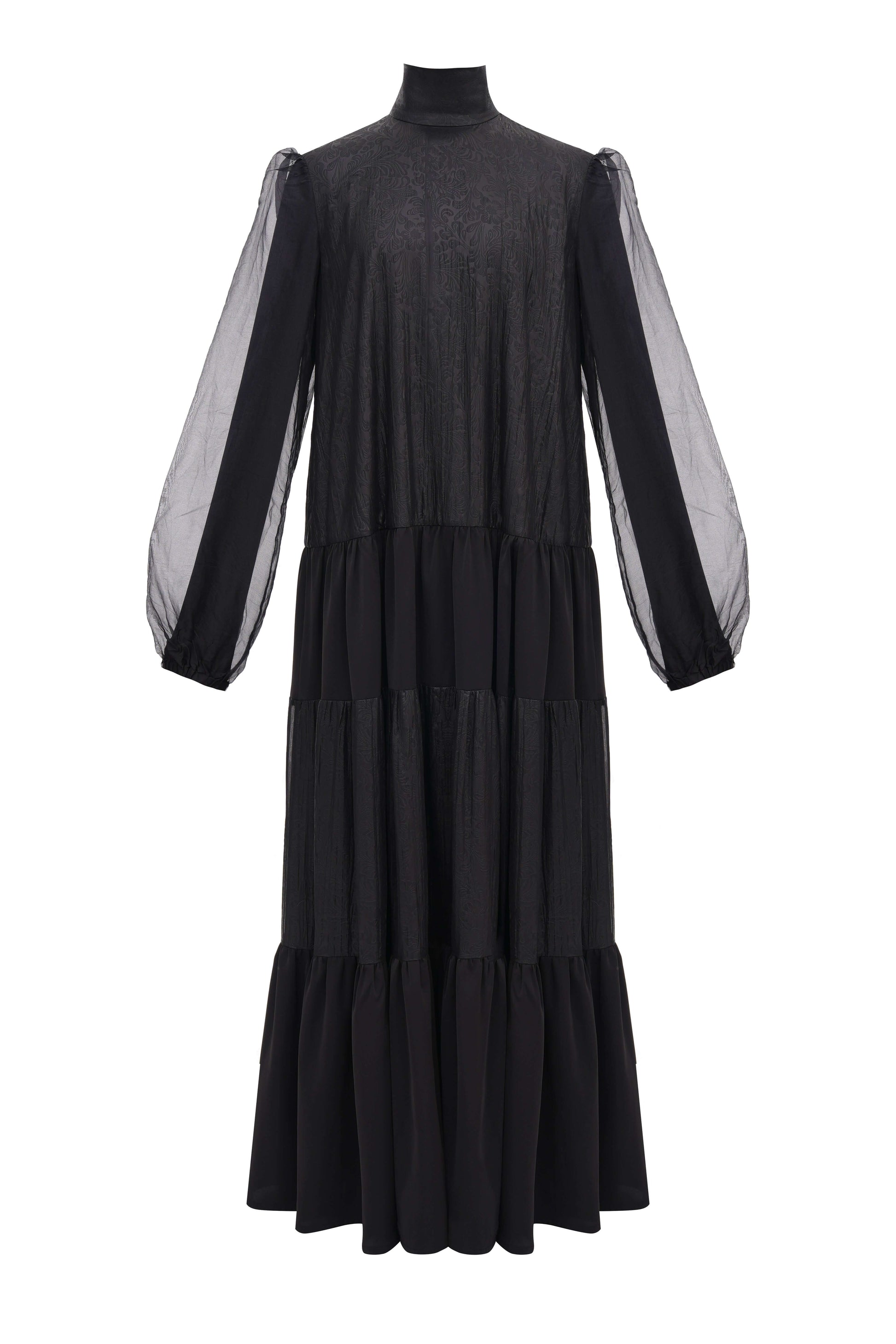 Black Jacquard Silk Dress — textured silk jacquard gown by SBN