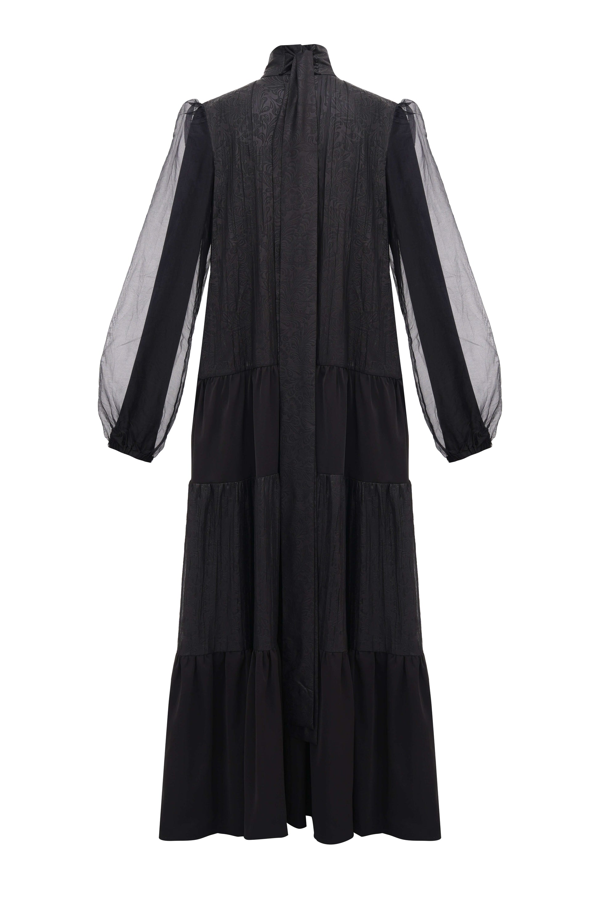 Black Jacquard Silk Dress — elegant black silk dress with subtle pattern