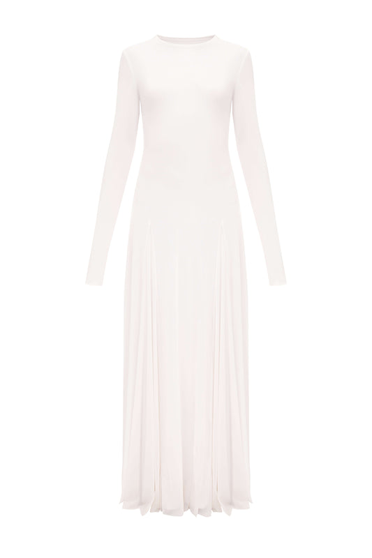 Viscose Mesh Dress — cream mesh overlay dress with soft lining