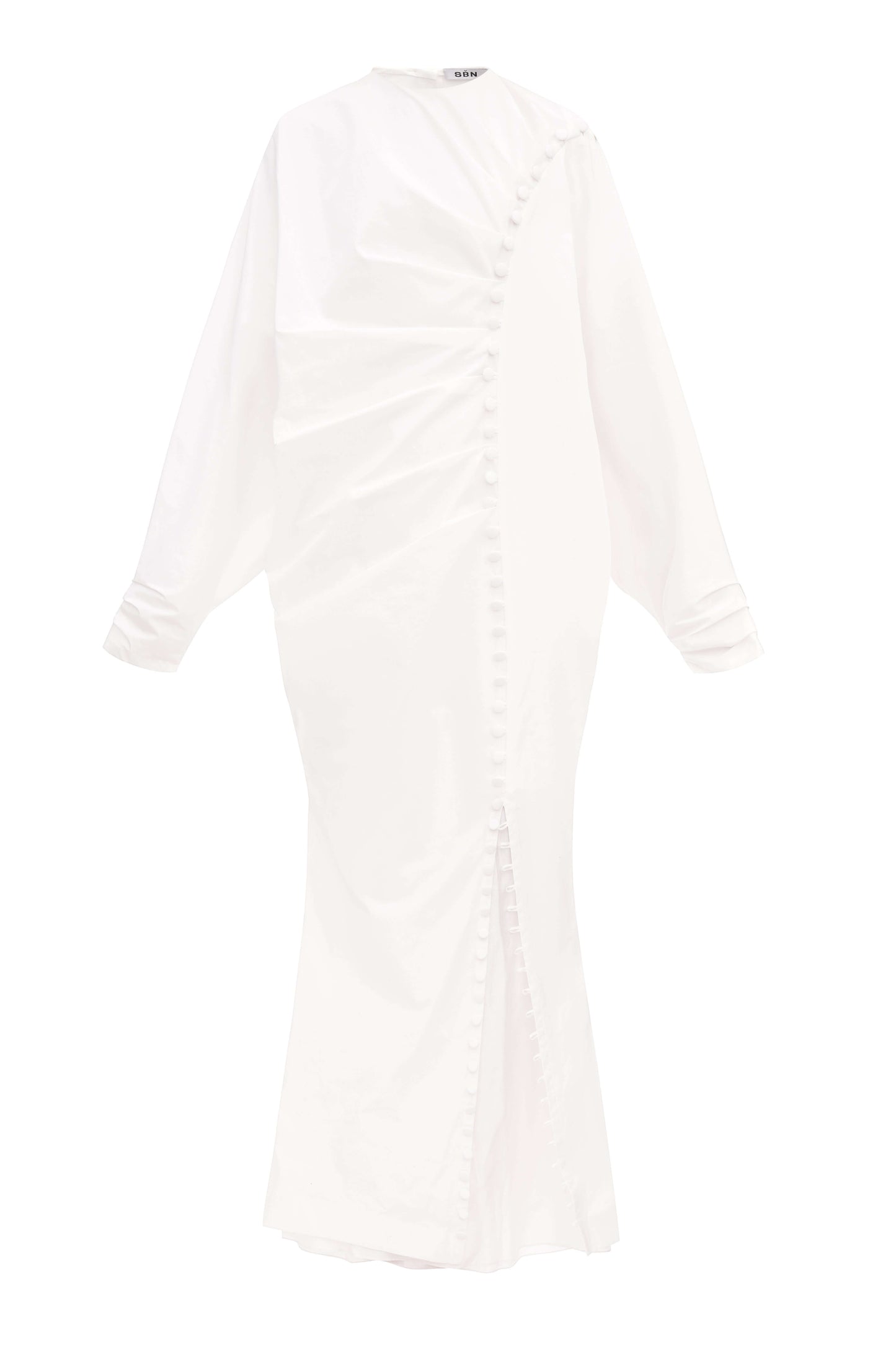 Cotton Draped Dress — long black cotton dress with soft draping and relaxed silhouette by SBN.