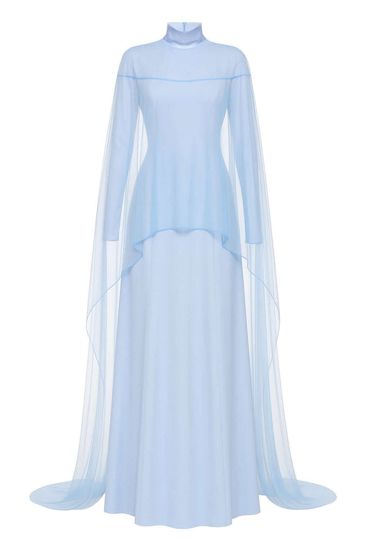 Seafoam Dress — light blue satin gown inspired by calm sea tones
