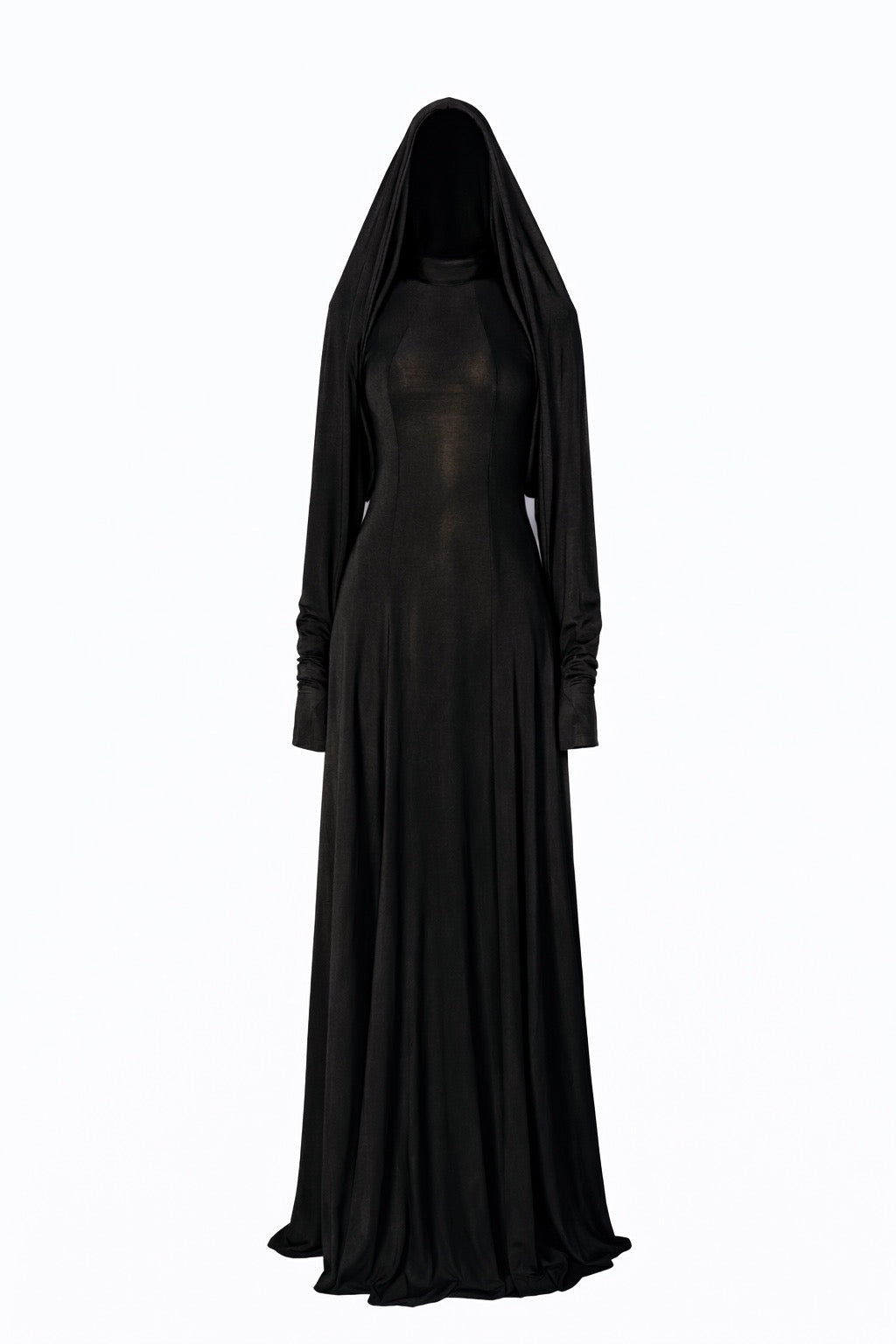 Black hooded dress on a white background