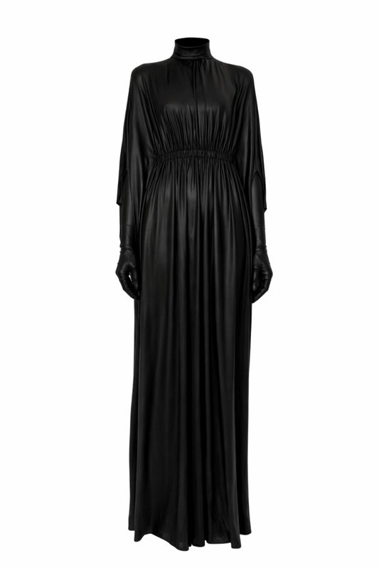 Black long-sleeve dress on a white background